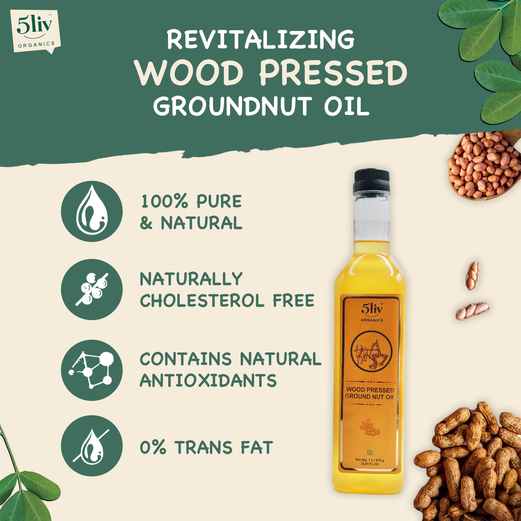 5liv Wood Pressed Groundnut Oil (wood Pressed Groundnut Oil - Extracted on Wooden Churner)